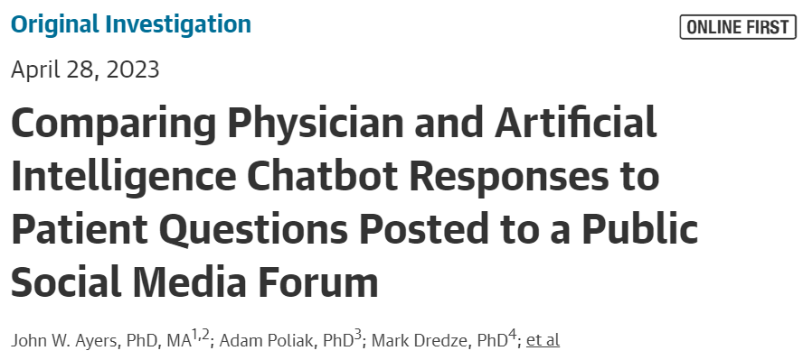 “人机大赛”，ChatGPT能胜过临床医生吗？JAMA子刊：回答患者问题或更专业、更人性化！
