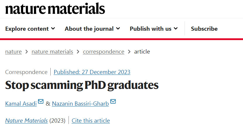 小心“学术鲨鱼”！Nature Materials : 一位博士毕业生求职博后未果反被白嫖，别再忽悠博士毕业生了